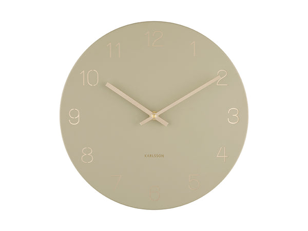 present-time-small-olive-green-charm-engraved-numbers-wall-clock