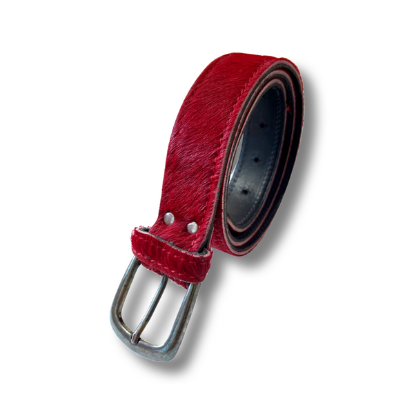 Cow Hide Belt In Cherry Red