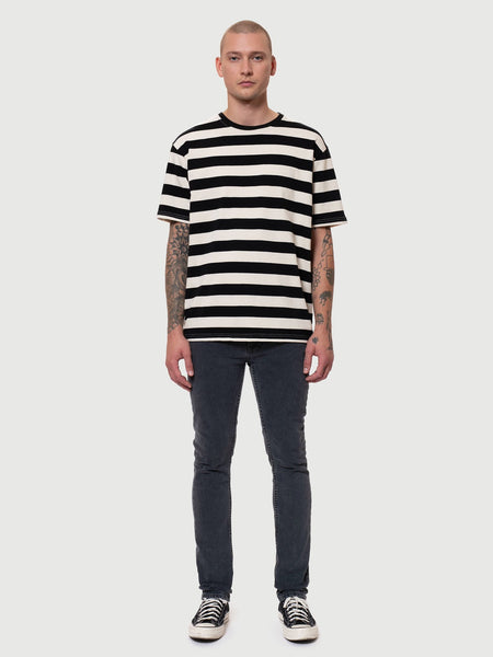 Nudie Jeans T-shirt Uno Block Stripe Offwhite/black