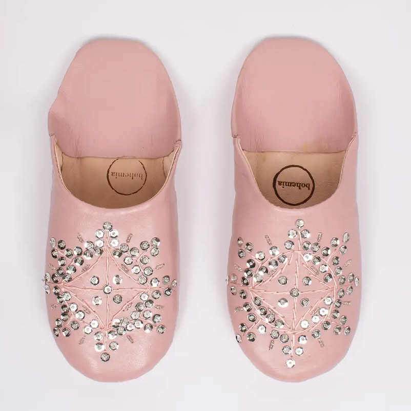 Pink Moroccan Babouche Sequin Slippers