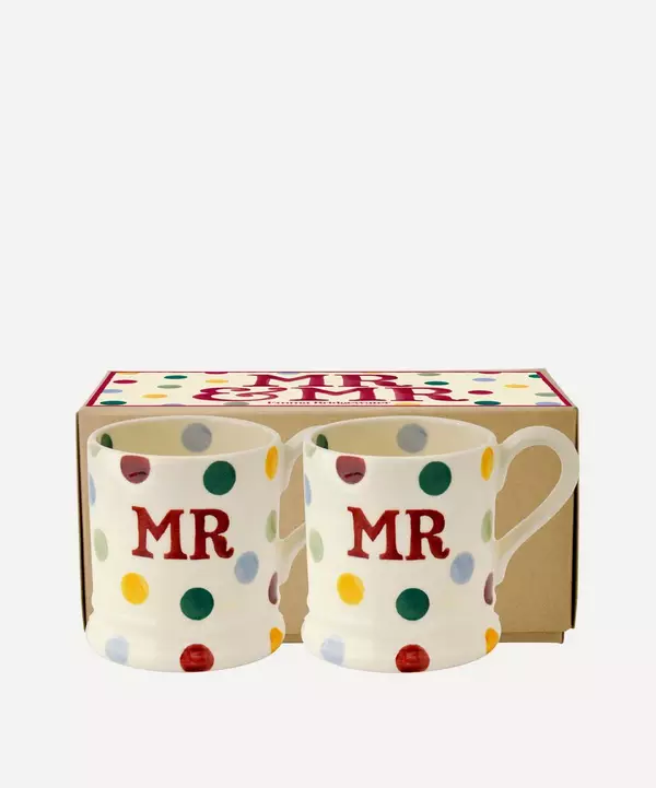 Emma Bridgewater Polka Dot 'Mr & Mr' Set of 2 1/2 Pint Mugs Boxed