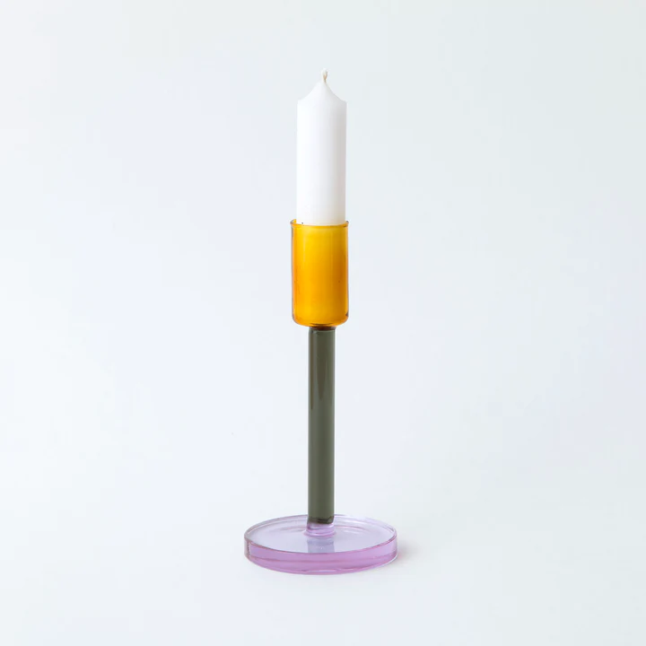 Block Design Glass Candlestick - Tall
