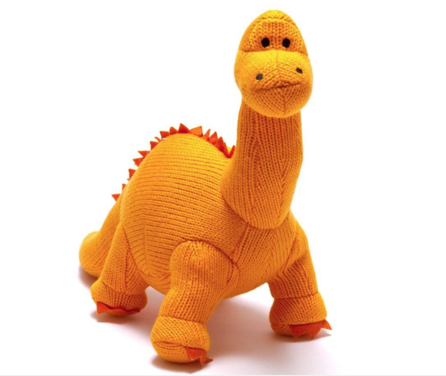 Orange Diplodocus Knitted Dinosaur Toy
