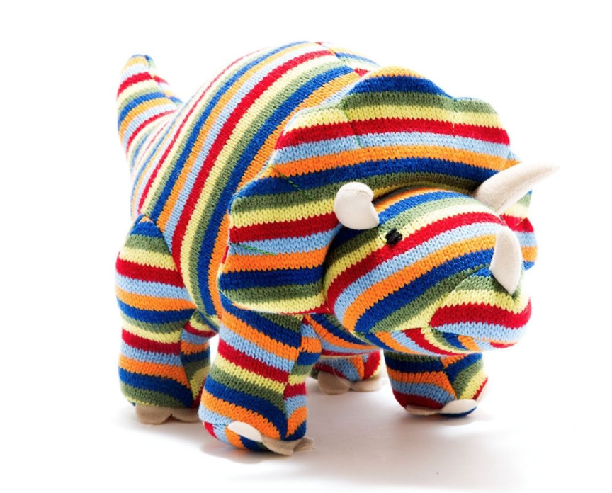 Best Years Rainbow Stripes Triceratops Knitted Dinosaur Toy