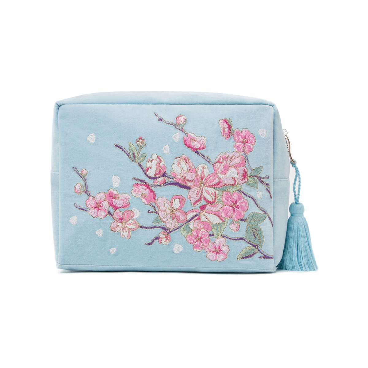 Elizabeth Scarlett Cherry Blossom Blue Velvet Wash Bag