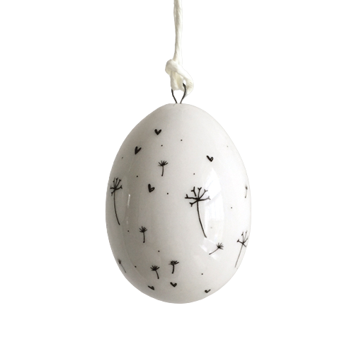 White Porcelain Hanging Egg with Flowers & Hearts