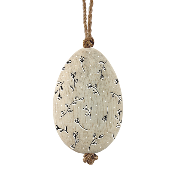 East of India Wooden Hanging Egg with Leaf Pattern
