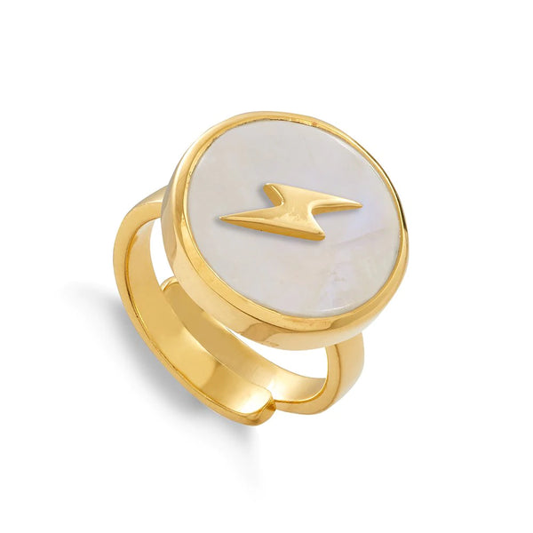 Stellar Lightning Rainbow Moonstone Gold Ring