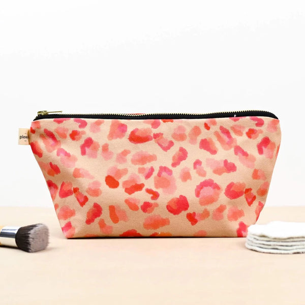 Neon Pink Leopard Print Cosmetic Bag