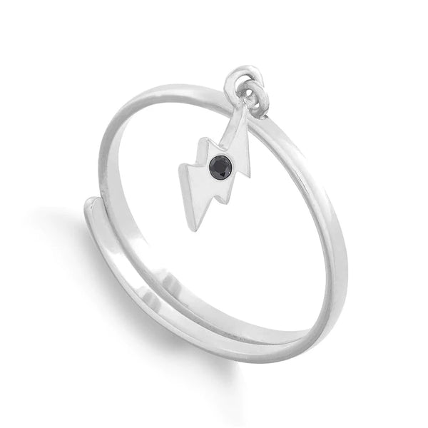 Supersonic Lightning Charm Ring - Silver