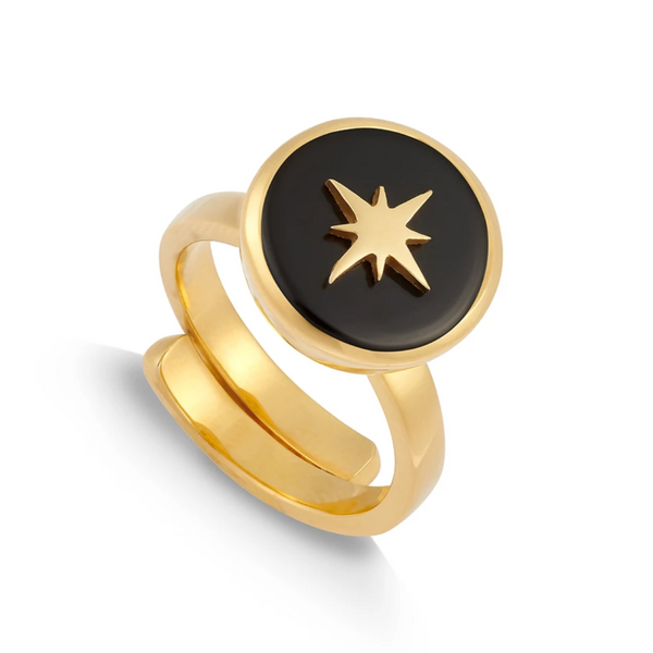 Stellar Midi Star Black Quartz Gold Ring