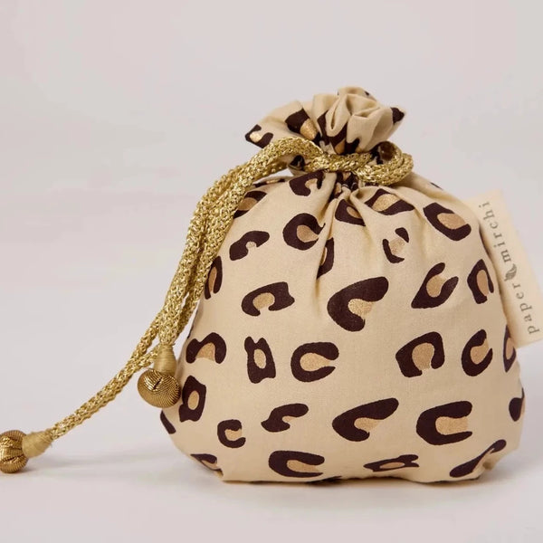 Safari Print Reusable Drawstring Fabric Gift Bag - Small / Medium / Large