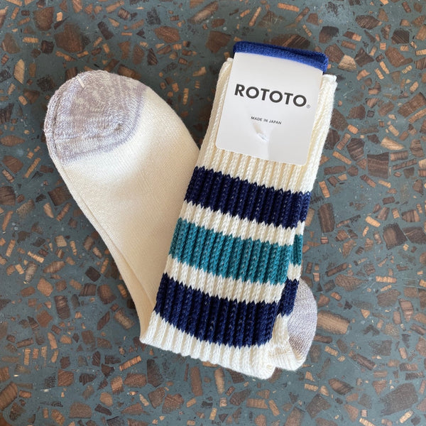 Navy Blue & Light Blue Coarse Ribbed Old School Socks