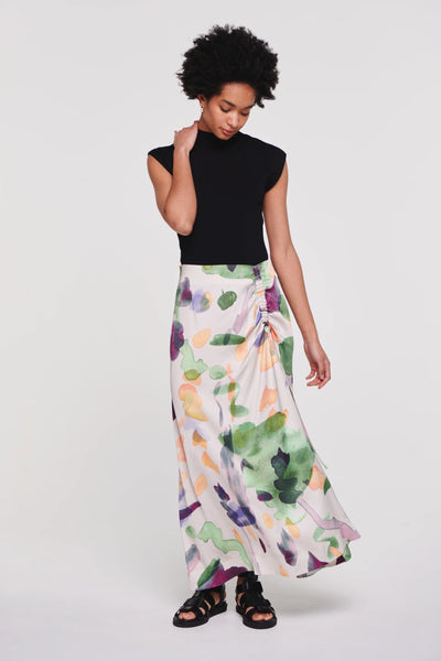 Hampton Drawstring Split Skirt - Abstract Print