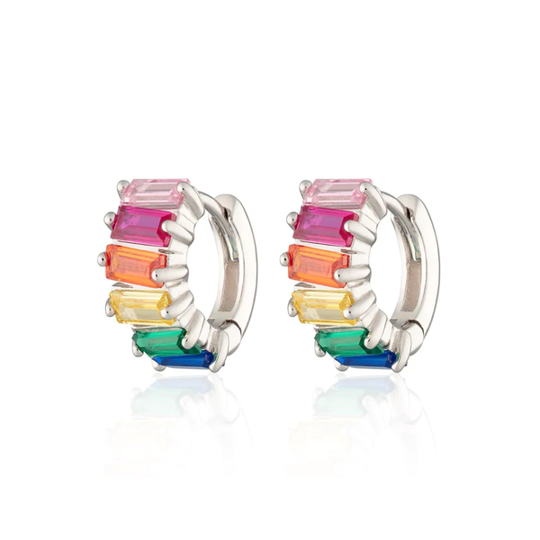 | Rainbow Baguette Huggie Earrings