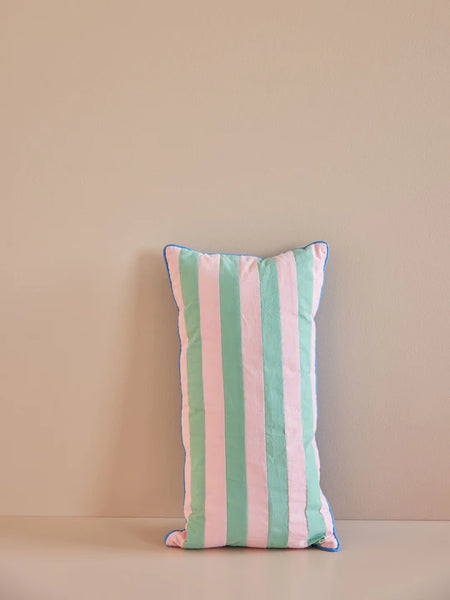 Stripy Cotton Cushion - Pink And Green