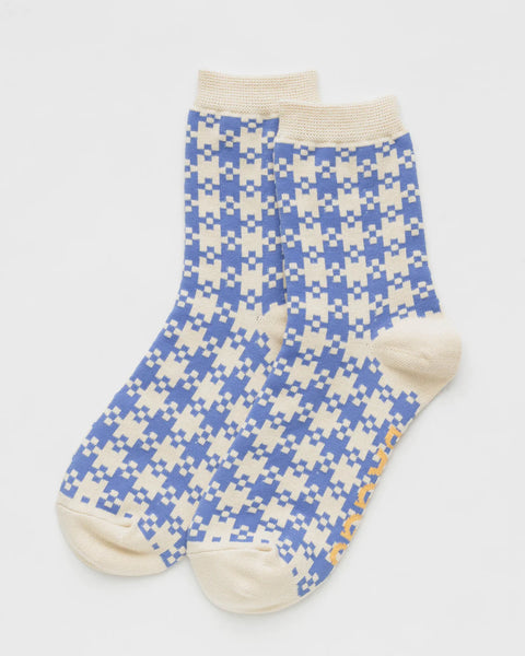 : Crew Adult Sock - Blue Pixel Gingham