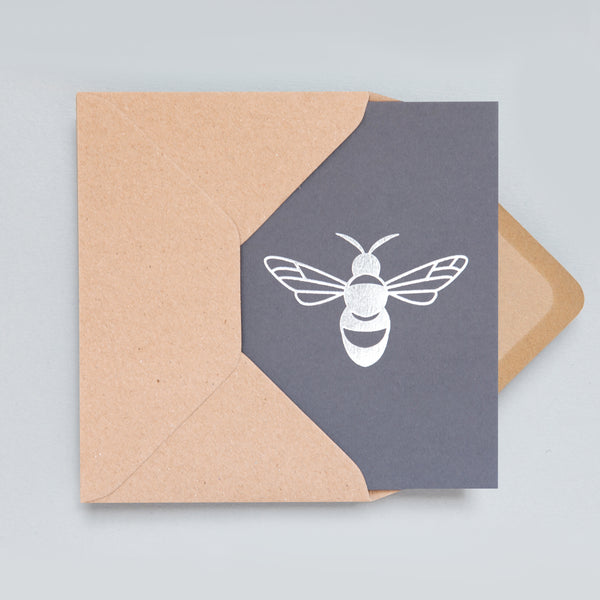 Ola Design Studio Foil Blocked Bee Card In Silver