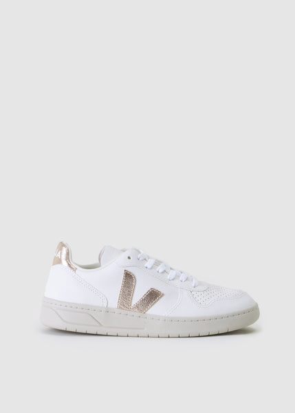 Womens V-10 Leather Platine Trainers In White