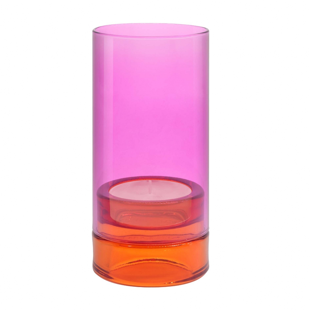 Remember Glass Tealight Lantern Lys Design Pink & Orange Colours