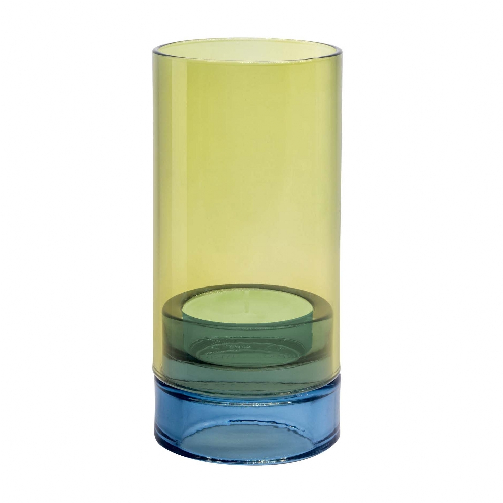 Remember Glass Tealight Lantern Lys Design Lime & Blue Colours