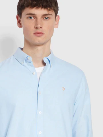 Farah Brewer Slim Fit Organic Cotton Oxford Shirt Sky Blue