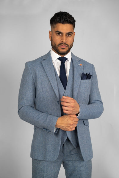 House Of Cavani Wells Tweed Blazer Blue