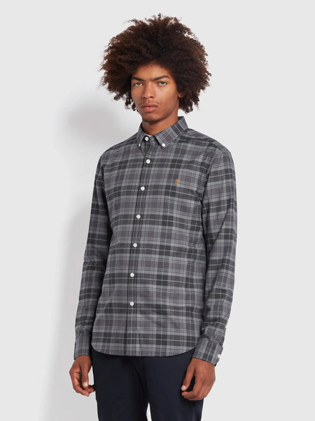 Farah Brewer Check Oxford Shirt Battleship Grey