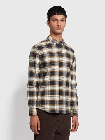 Farah Brewer Check Oxford Shirt Green Khaki