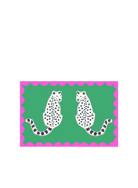 Kissing Leopards Doormat In Green & Pink