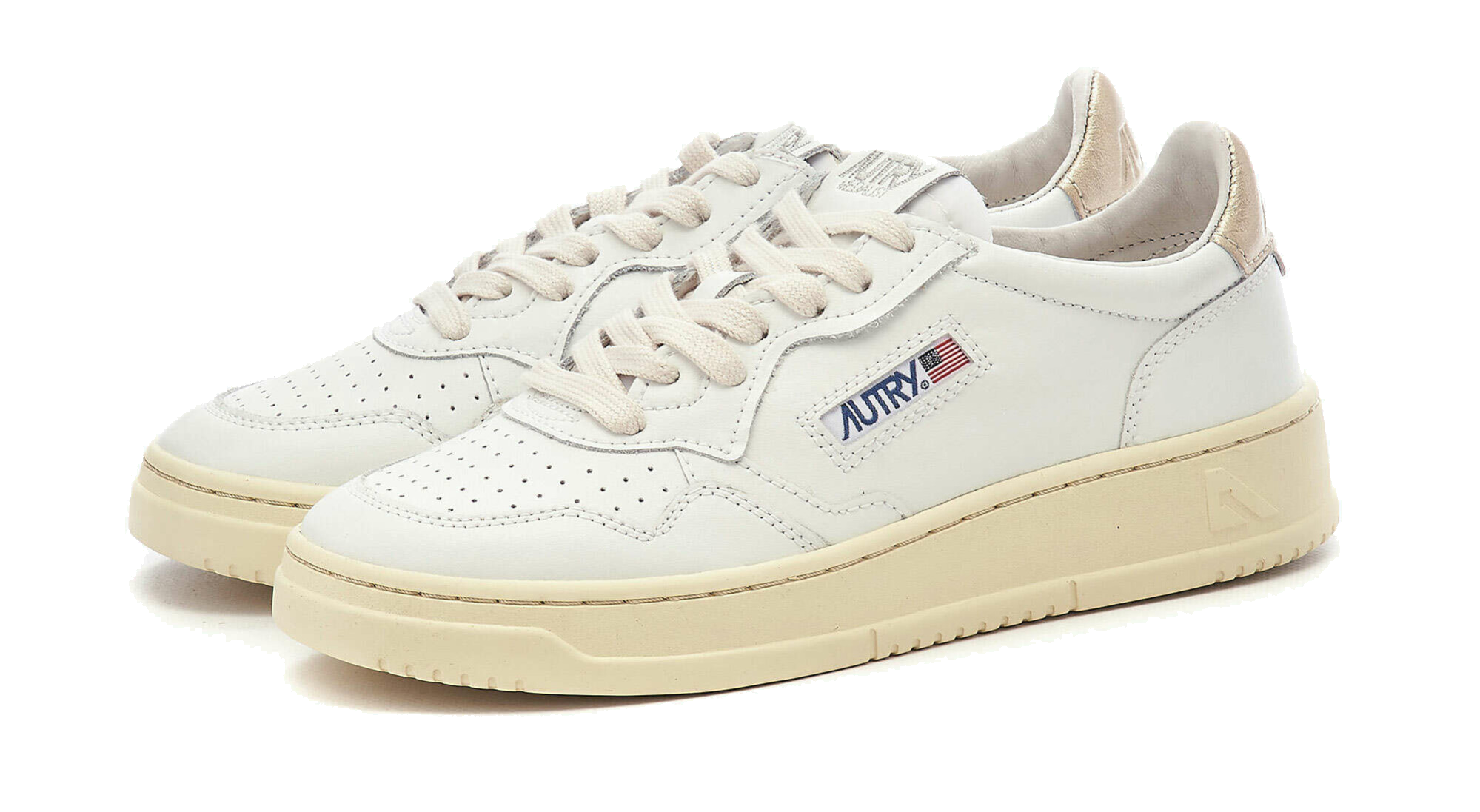 01 Low Leather Sneaker White & Gold