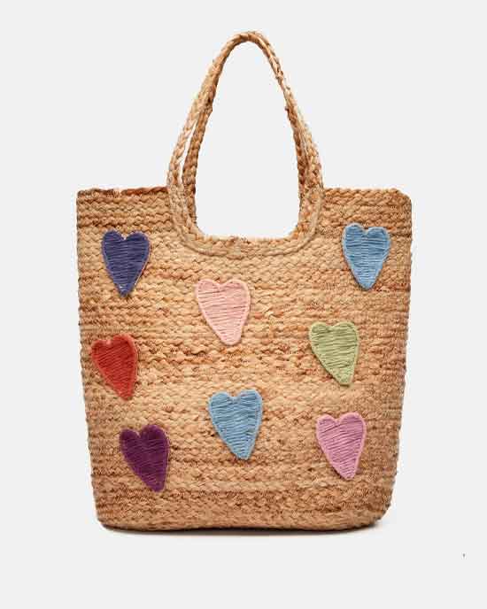 Magic Straw Bag Sand Multi Hearts