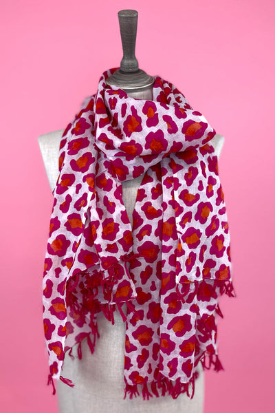 Bright Leopard Print Tasseled Scarf