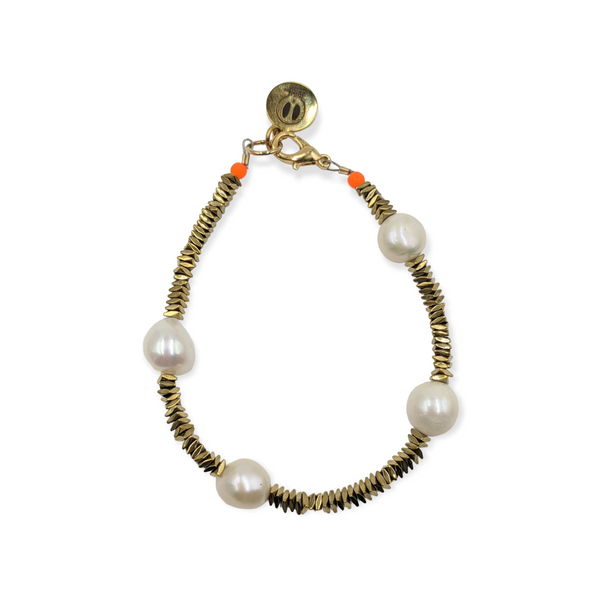 Bella Riley Chunky Gold Hematite & Pearl Spacer Bracelet By