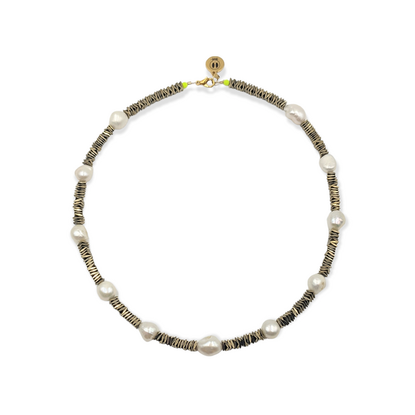 Bella Riley Chunky Gold Hematite & Pearl Spacer Necklace