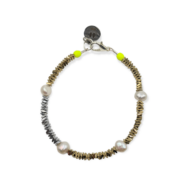 Gold And Silver Hematite & Pearl Spacer Bracelet