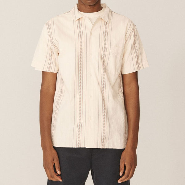 YMC Malick Embroidered Jacquard Cotton Shirt Ecru