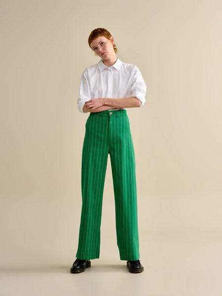 Lottie Trousers - Green Pinstripe