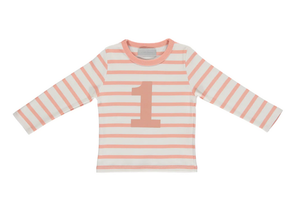 Shrimp And White Stripe Number Long Sleeved T-shirt