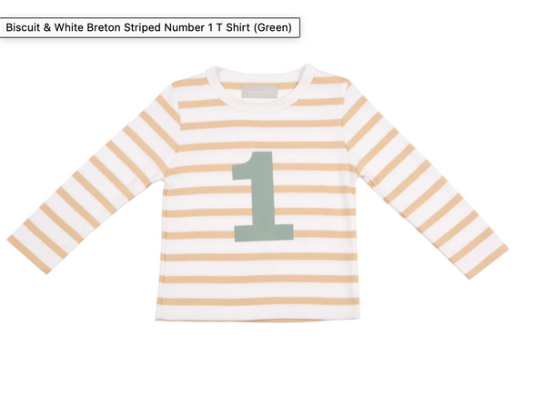 Biscuit And White Stripe Number Long Sleeved T-shirt