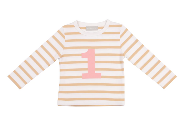 Biscuit And White Stripe Number Long Sleeved T-shirt