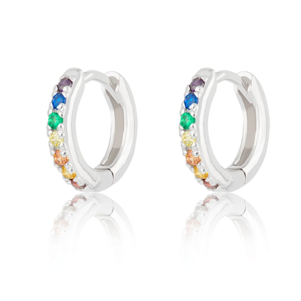 | Huggie Earrings With Rainbow Stones | Sterling Silver