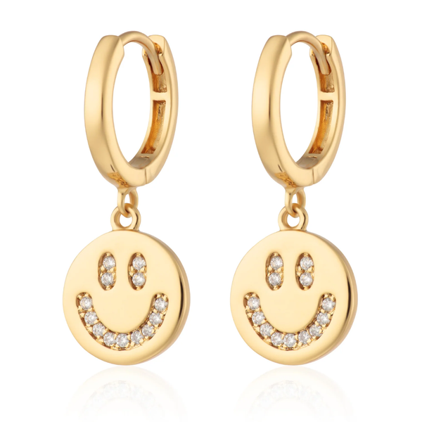 | Smiley Face Charm Hoop Earrings | Gold Plated