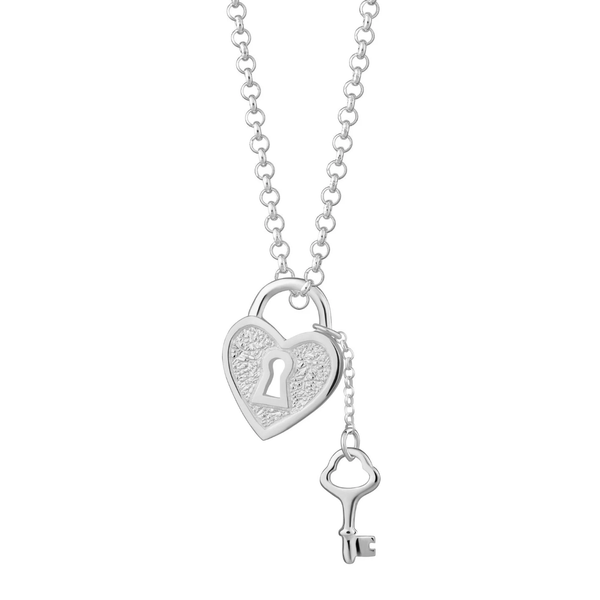 | Heart Shaped Padlock And Key Necklace | Silver