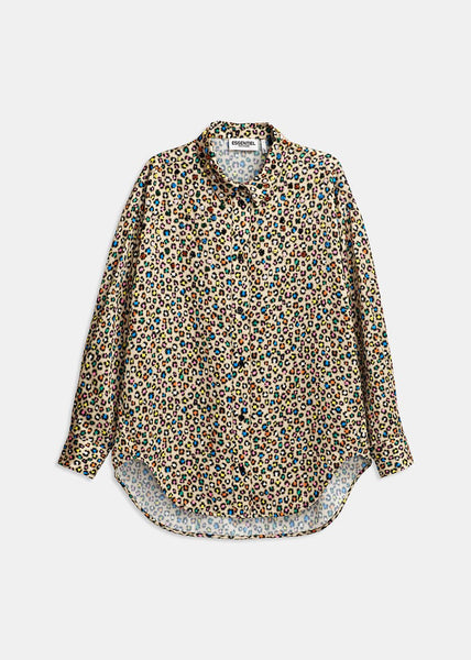 Essential Antwerp Beige Sequin-embroidered Shirt With Multicolor Leopard Print