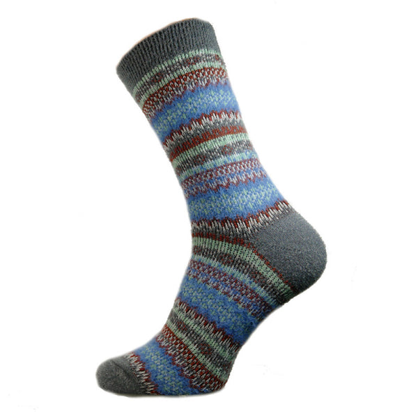 Blue/grey Fair Isle Wool Blend Men's Socks