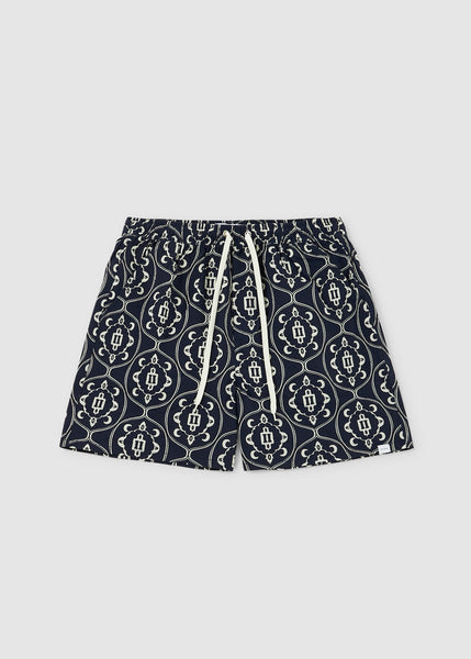 Les Deux Mens Stan Aop Swim Shorts in Dark Navy Ivory