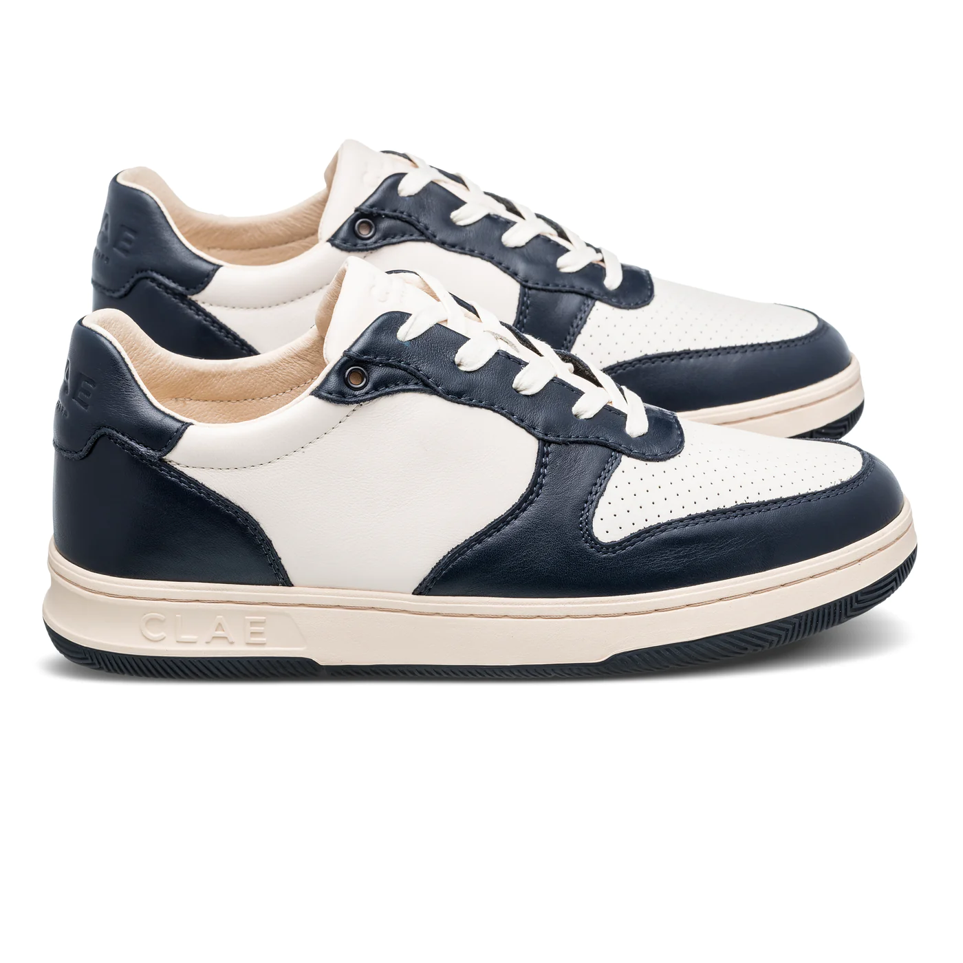 Clae Malone-Navy Leather Off -White