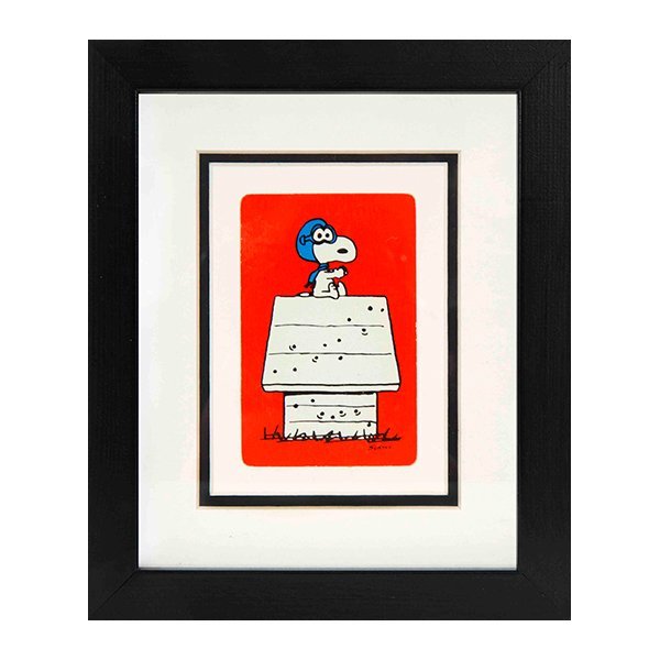 Framed Vintage Snoopy Playing Cards - Flying On House (red)