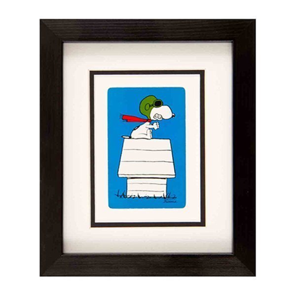 Framed Vintage Snoopy Playing Cards - Flying On House (blue)